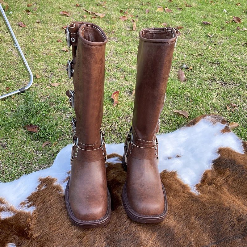 Streetwave Knee High Boots With Buckled Block Heel Chic All Day Comfort For Women