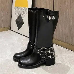 Streetwave Knee High Boots With Buckled Block Heel Chic All Day Comfort For Women