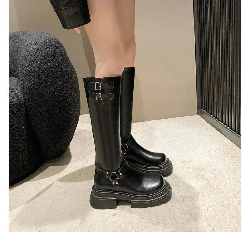 Streetwave Knee High Boots With Buckled Block Heel Chic All Day Comfort For Women