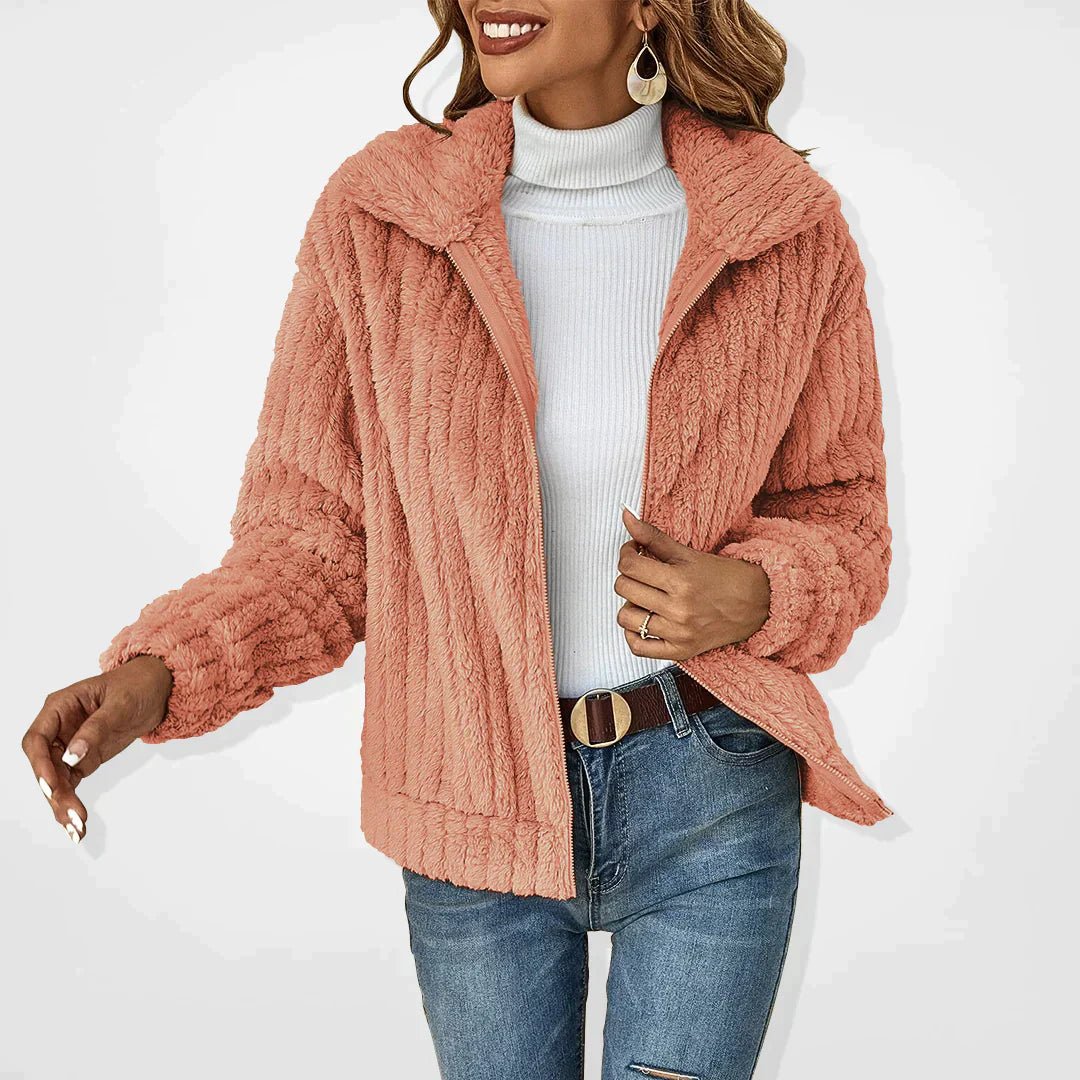 Street-wave Plush Faux Fur Coat With Zip Front And High Collar For Everyday Women Cozy Casual Style