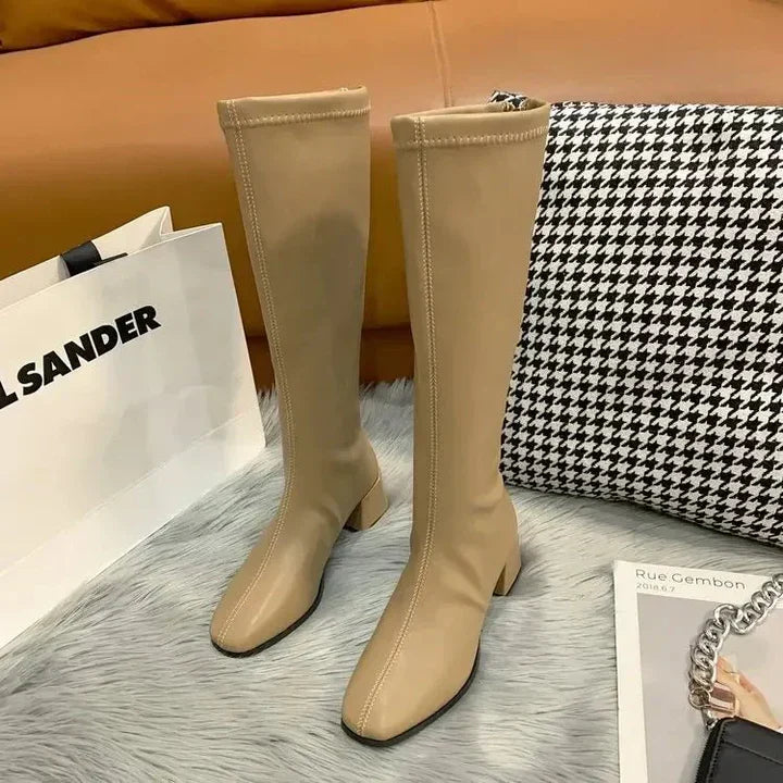 Street Wave Knee High Boots With Block Heel For Women Timeless Elegance And Comfort