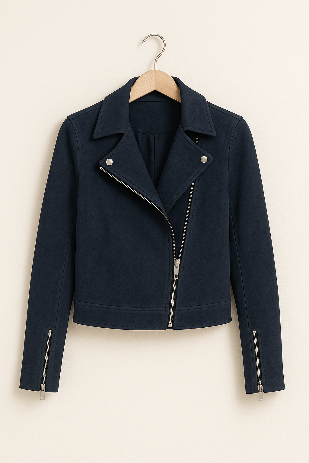 Street-Wave Faux Suede Biker Jacket For Women Stylish Transitional Zip Jacket With Edgy Details
