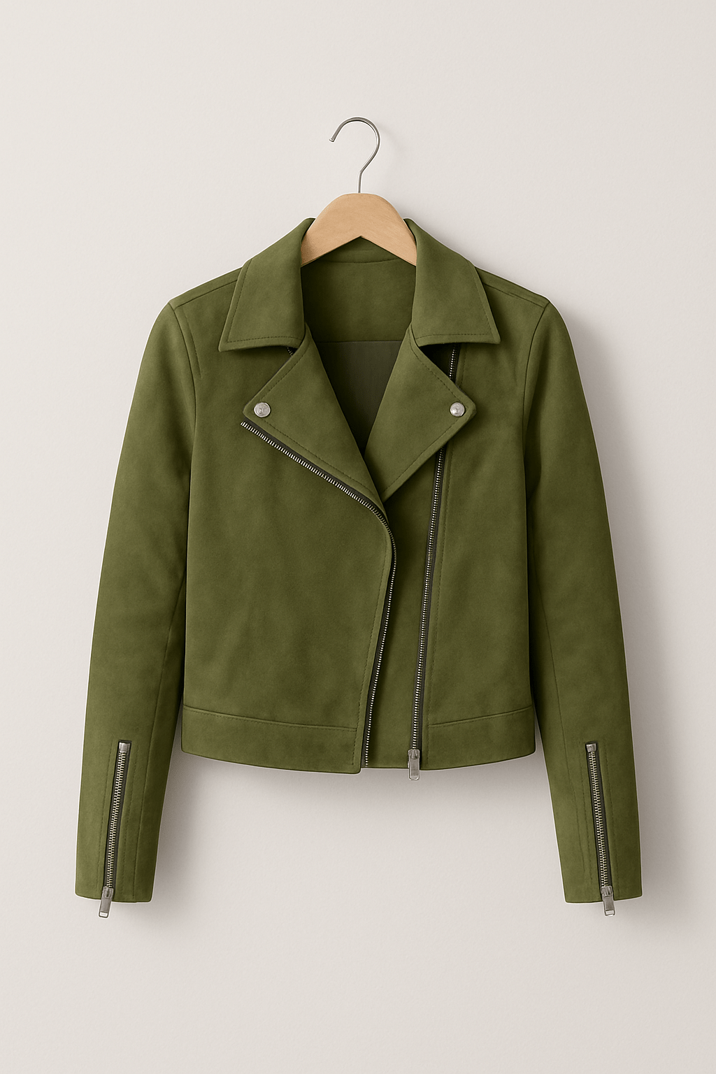 Street-Wave Faux Suede Biker Jacket For Women Stylish Transitional Zip Jacket With Edgy Details