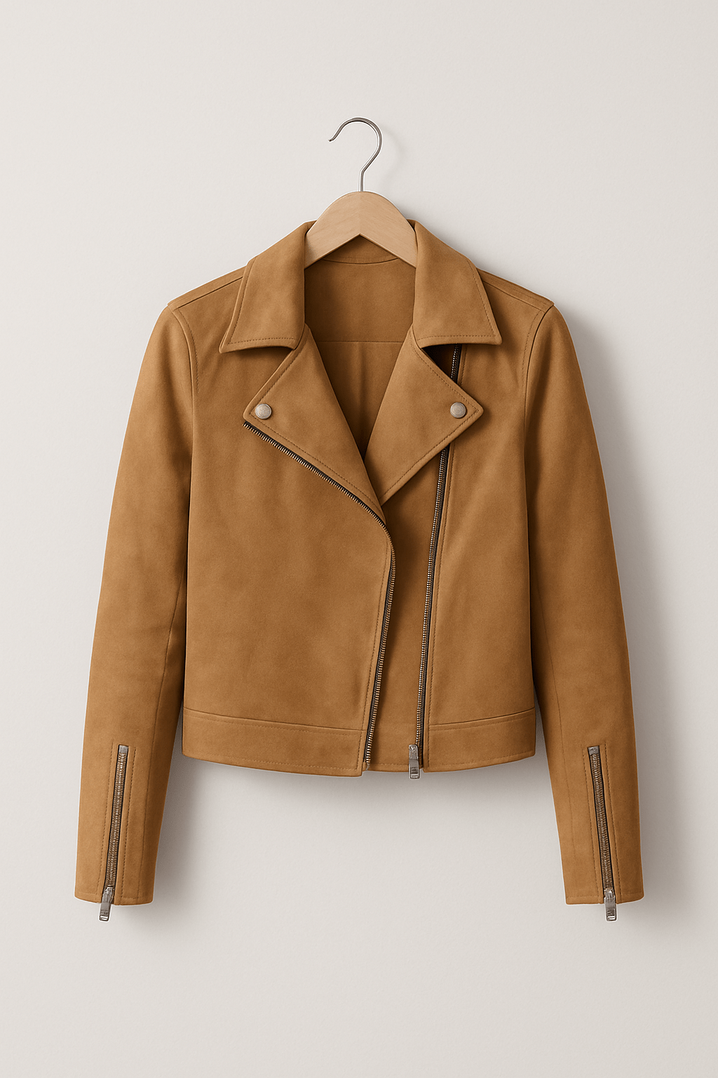 Street-Wave Faux Suede Biker Jacket For Women Stylish Transitional Zip Jacket With Edgy Details