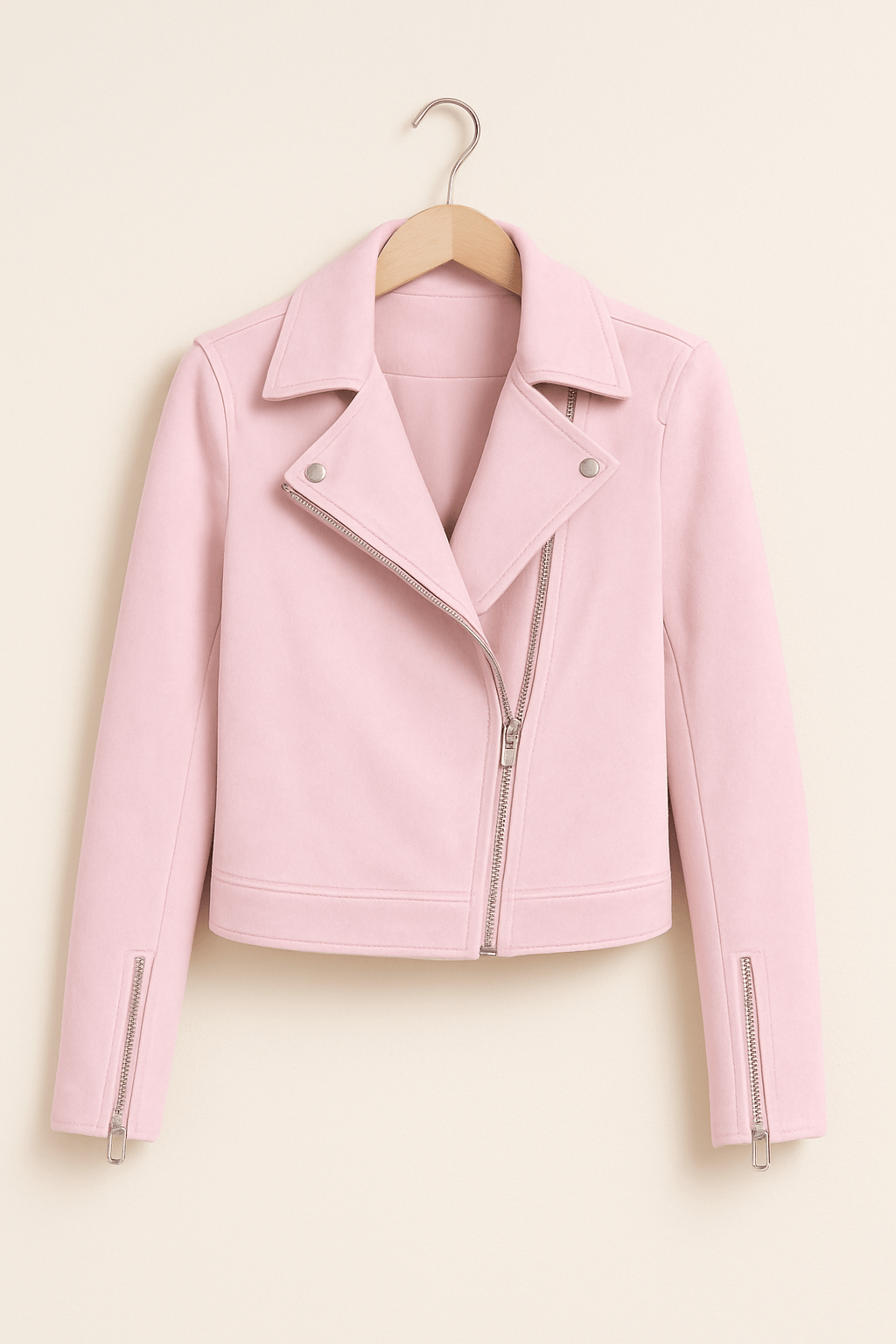 Street-Wave Faux Suede Biker Jacket For Women Stylish Transitional Zip Jacket With Edgy Details