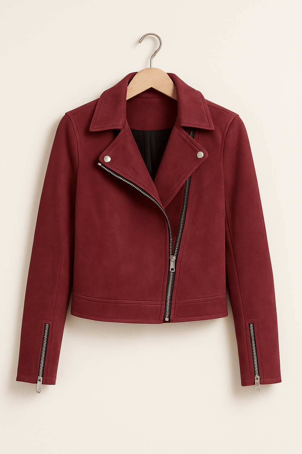 Street-Wave Faux Suede Biker Jacket For Women Stylish Transitional Zip Jacket With Edgy Details