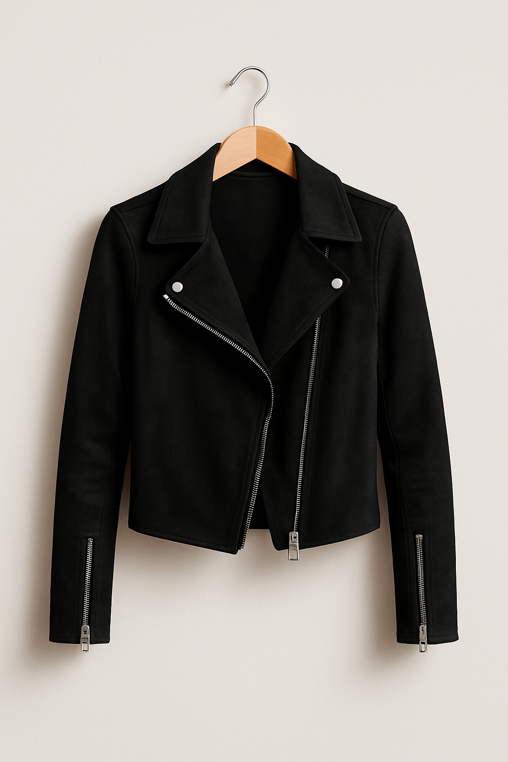 Street-Wave Faux Suede Biker Jacket For Women Stylish Transitional Zip Jacket With Edgy Details