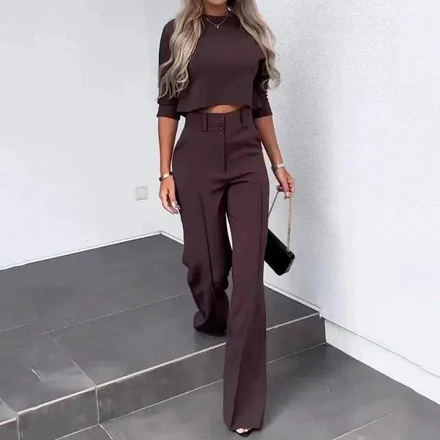 Kayla Sleek Cropped Top And High Waisted Trousers Set For Women Street Wave