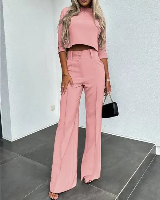 Kayla Sleek Cropped Top And High Waisted Trousers Set For Women Street Wave