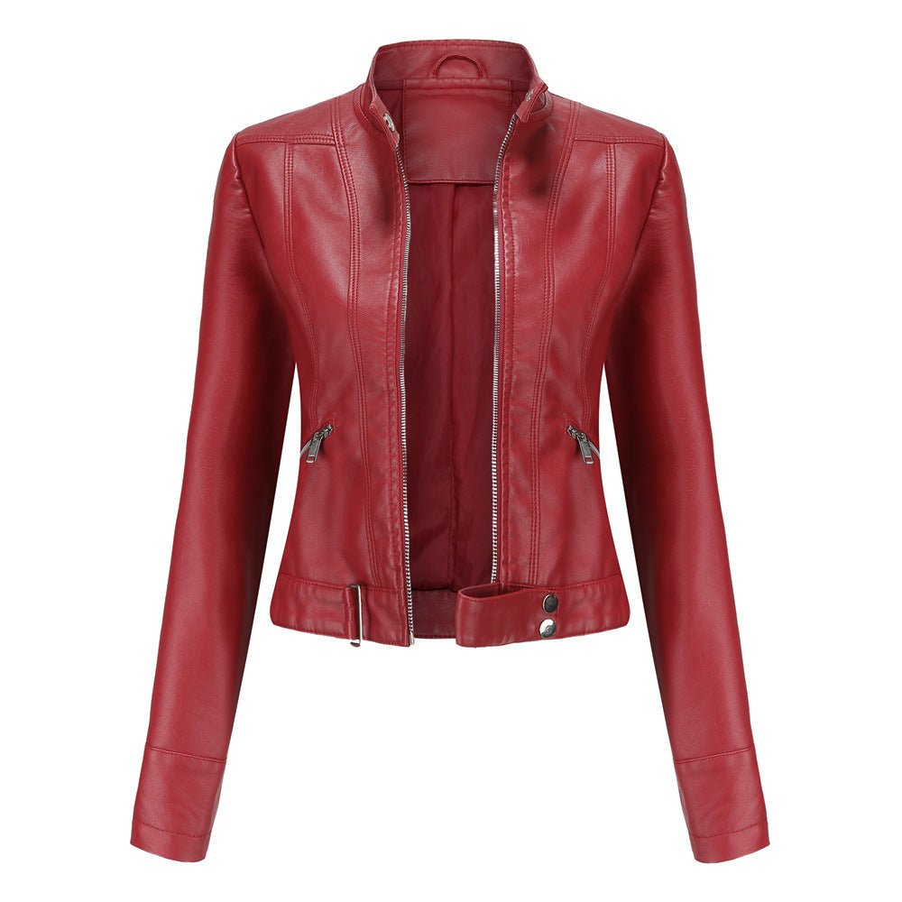 Streetwave Women Leather Biker Jacket Slim Fit Zip Front Stand Collar With Pockets Versatile Style