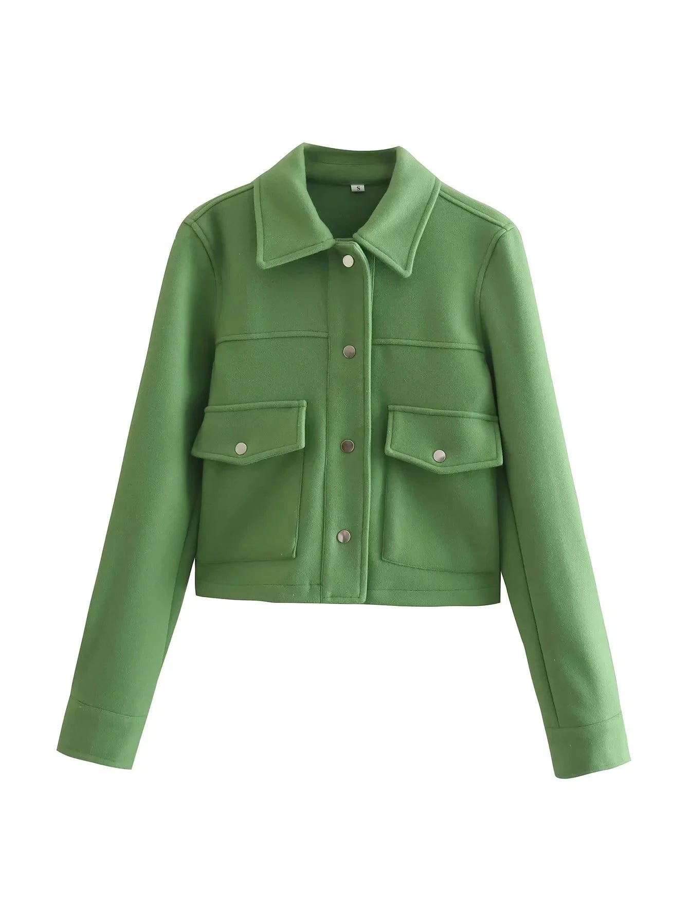 Street-wave Wool Blend Cropped Jacket With Button Closure For Women Tailored Fit Utility Style