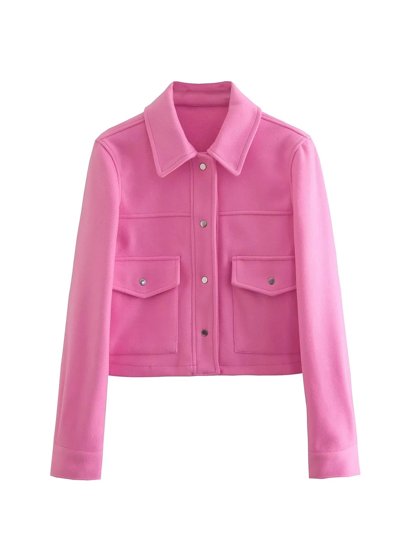 Street-wave Wool Blend Cropped Jacket With Button Closure For Women Tailored Fit Utility Style