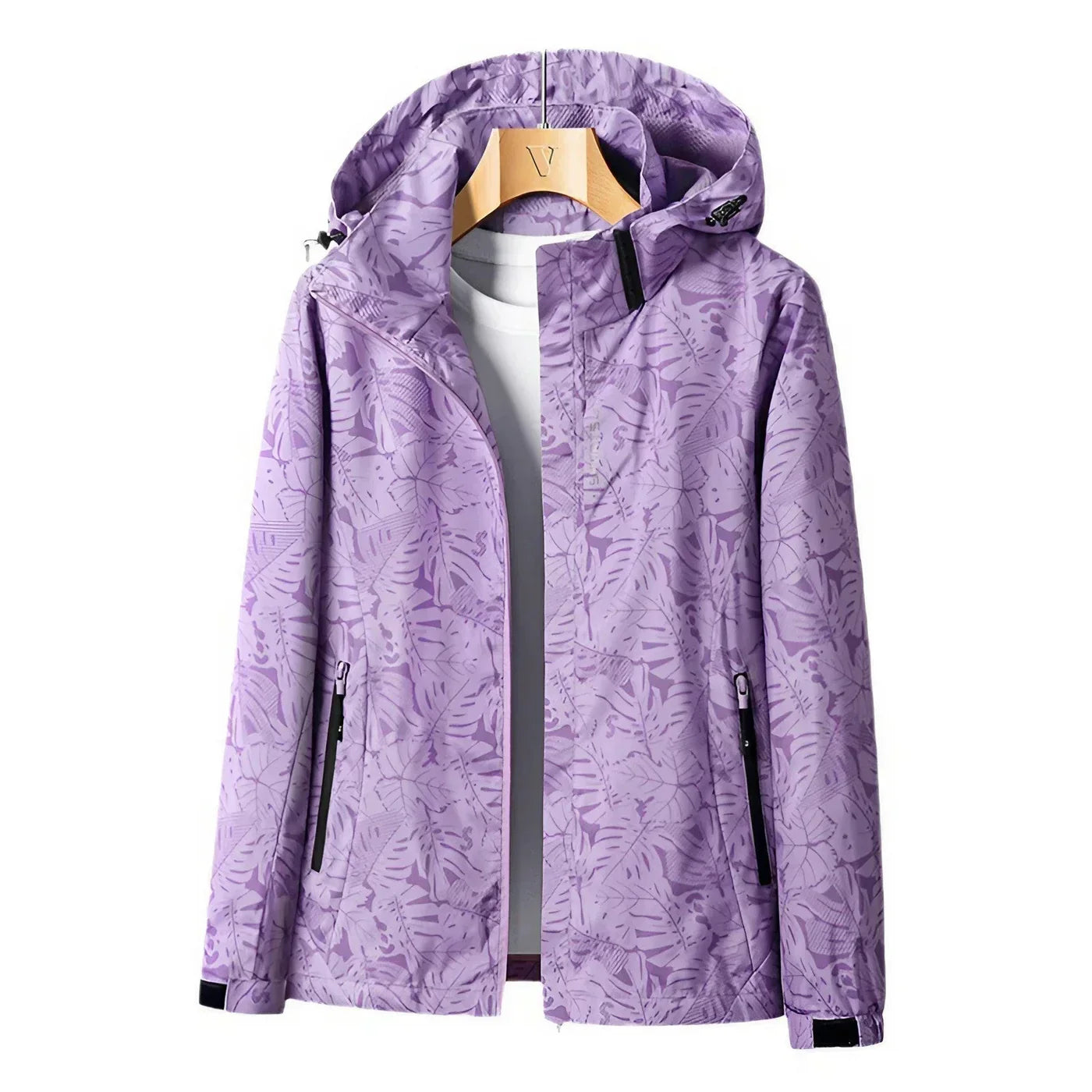 Street-wave Women Hooded Outdoor Jacket Water Repellent Allover Print Stylish Weatherproof Coat