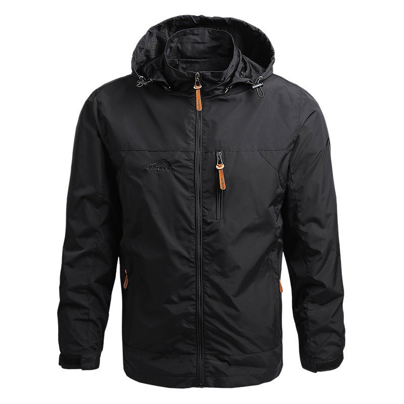Men's Outdoor Jacket Regular Fit Water Repellent Adjustable Hood With Zipper Pockets