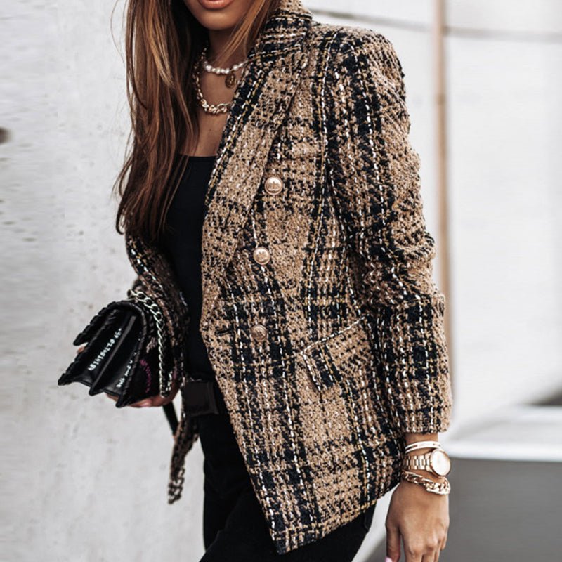 Streetwave Knit Plaid Blazer For Women Soft Flexible Knit For All Day Comfort And Timeless Style