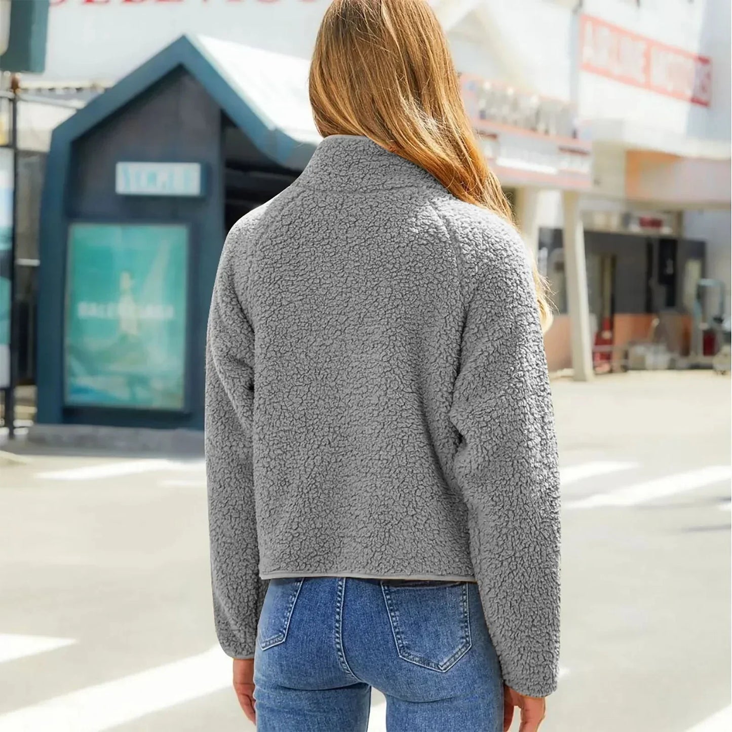 Street-wave Quilted Zip Jacket For Women Warm Cozy Insulated With Plush Sherpa Sleeves