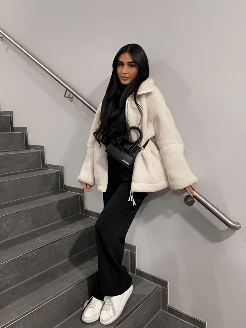 Street-Wave Teddy Coat Cream White For Women Luxuriously Cozy Warmth And Plush Comfort