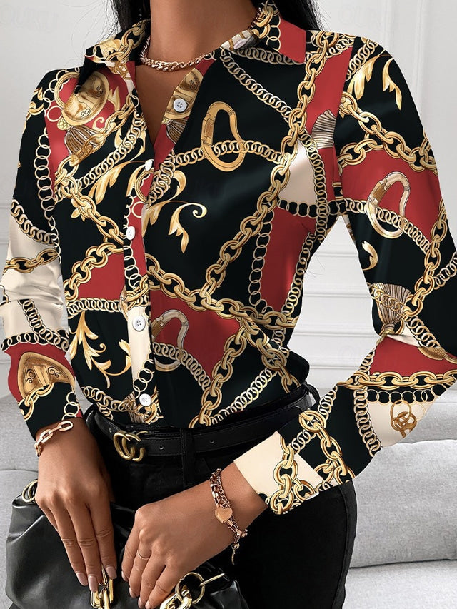 Street-wave Women's Blouse With Gold Accent Detailing For Luxurious Elegant Professional Women