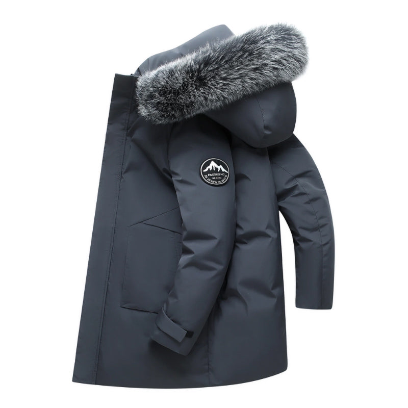 Street-Wave Nathan Windproof Hooded Duck Down Jacket For Men With Faux Fur Trim And Multiple Pockets