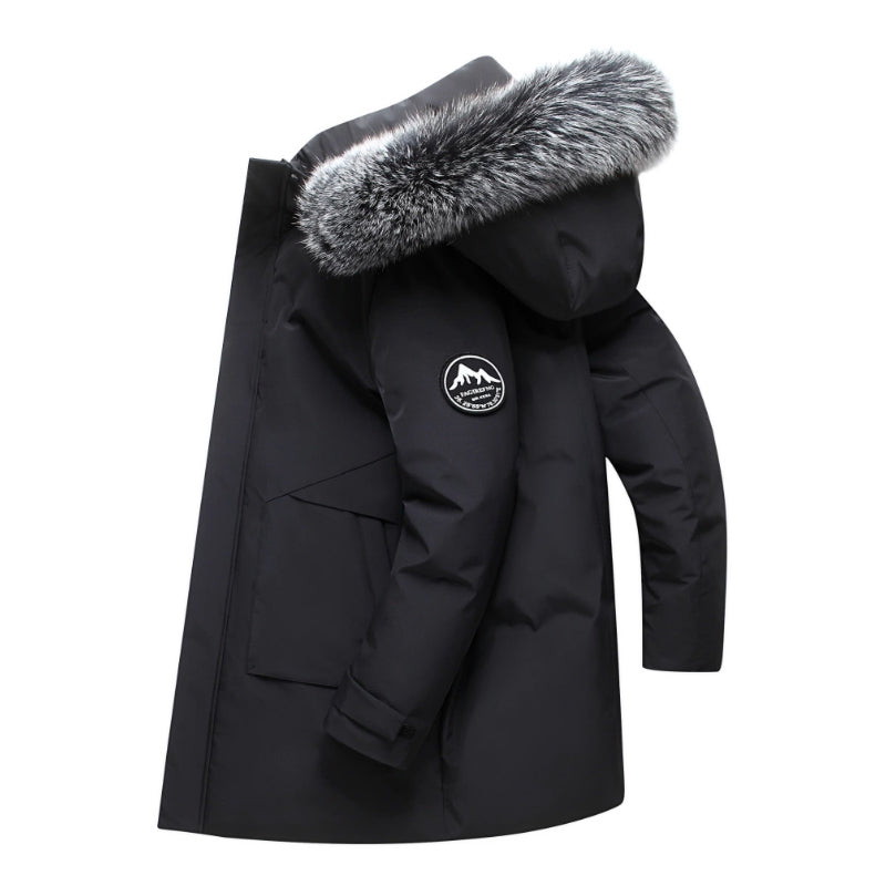 Street-Wave Nathan Windproof Hooded Duck Down Jacket For Men With Faux Fur Trim And Multiple Pockets