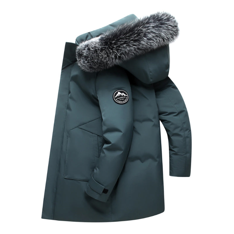 Street-Wave Nathan Windproof Hooded Duck Down Jacket For Men With Faux Fur Trim And Multiple Pockets