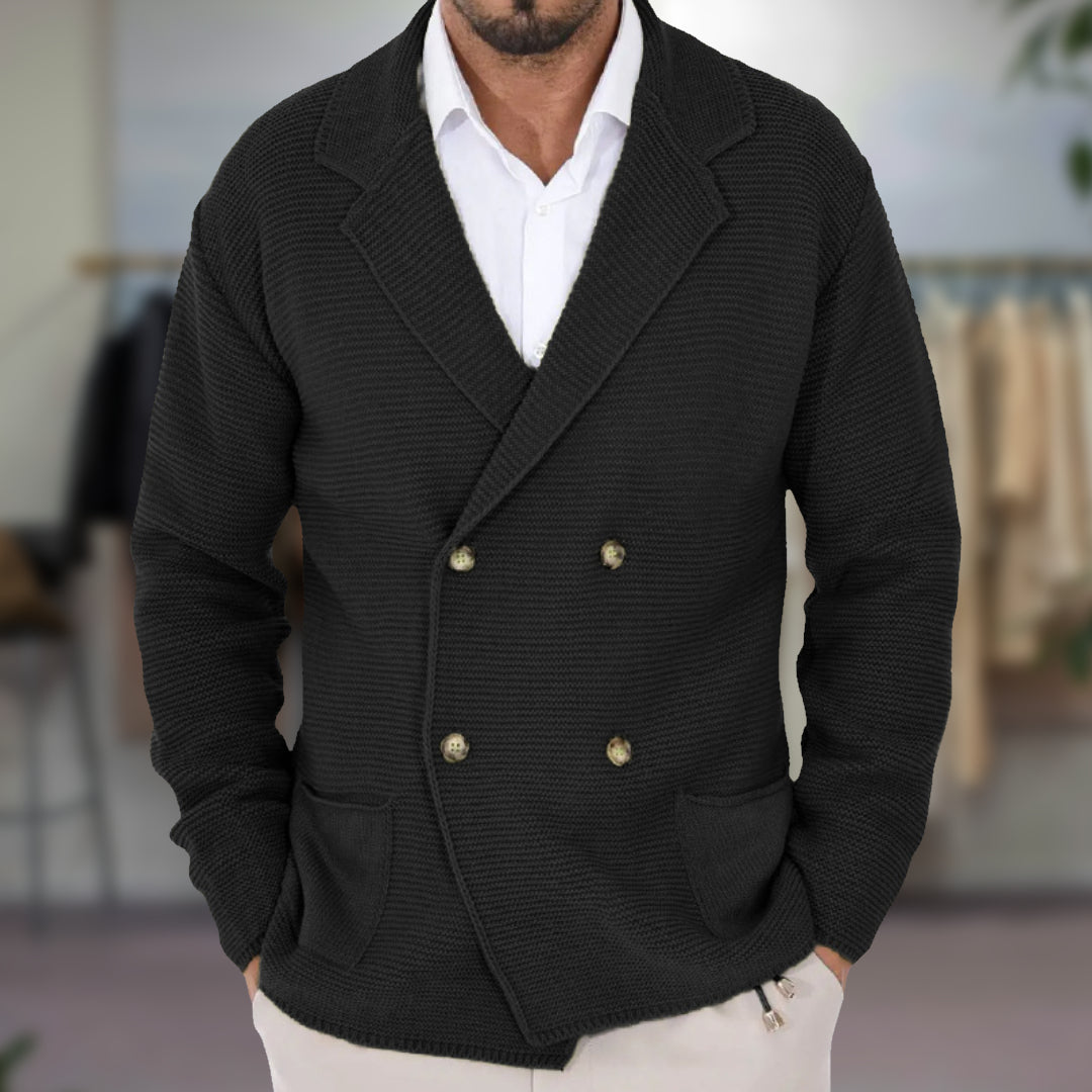 Men's Cardigan Structured Knit Double Breasted Blazer Lapels Regular Fit Textured Knit