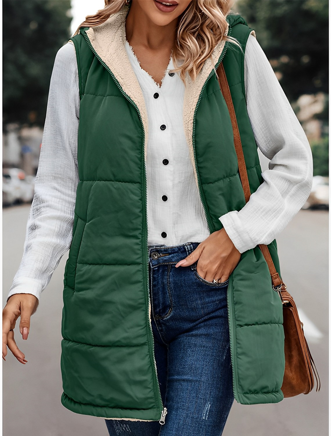 Street-wave Winter Vest For Women Fleece Lined Quilted Warmth With Cozy Sherpa Lining