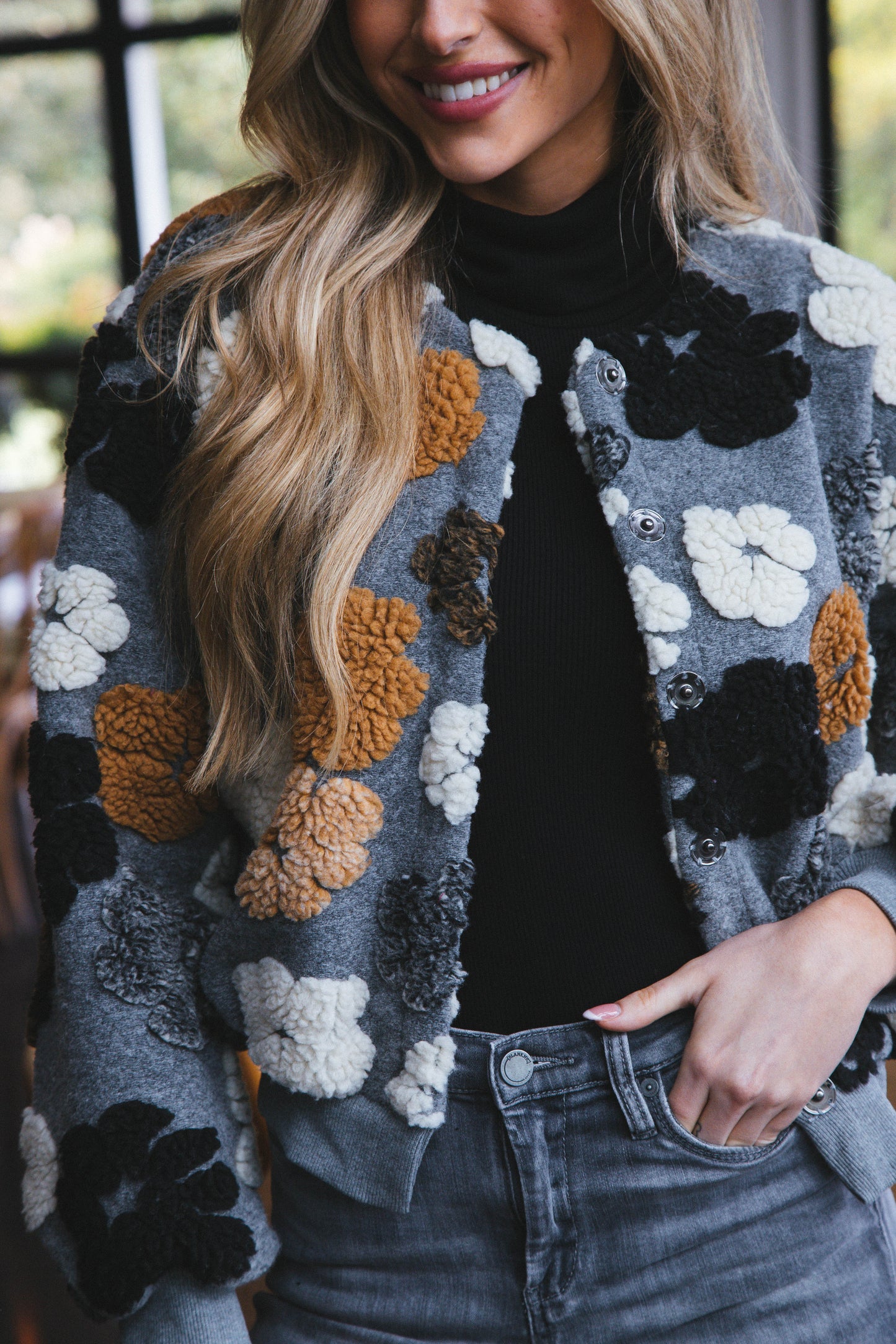 Streetwave Flora Frozen Flower Sherpa Jacket For Women Warm Cozy Outerwear With Soft Sherpa Lining