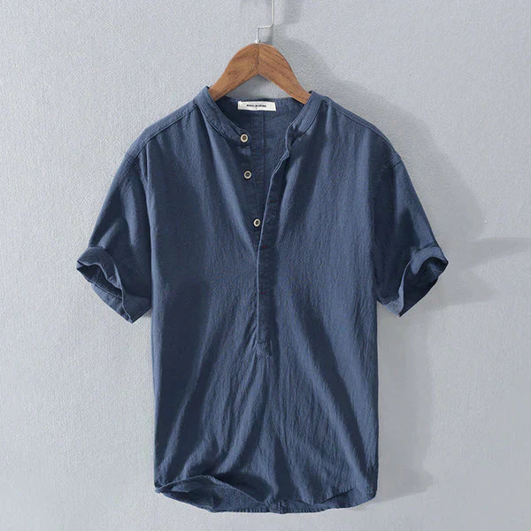 Street-Wave Men's Henley Shirt Breathable Cotton Linen Lightweight