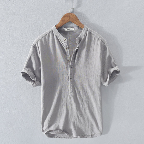 Street-Wave Men's Henley Shirt Breathable Cotton Linen Lightweight