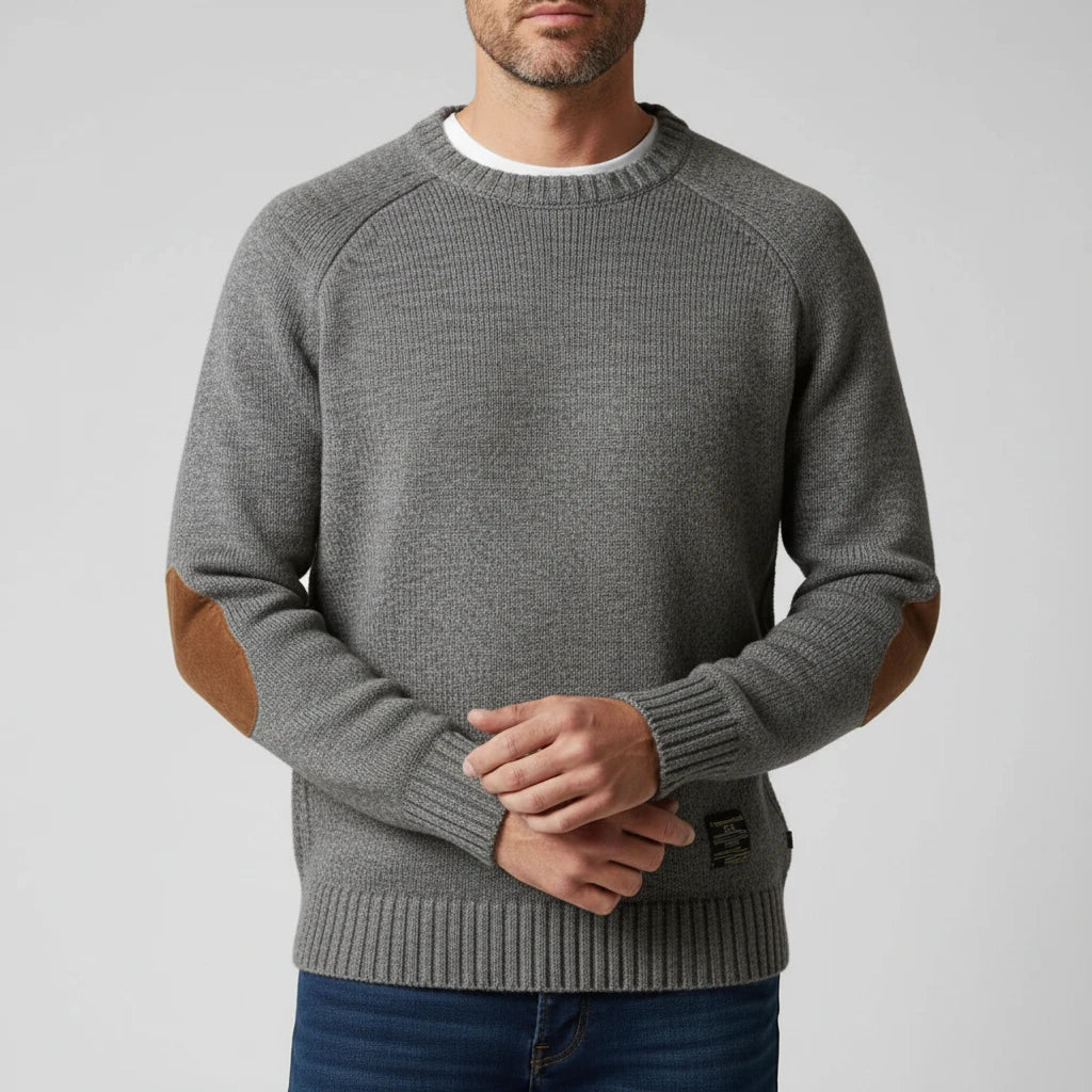 Street Wave Mens Durable Elbow Patch Knit Sweater Raglan Sleeves