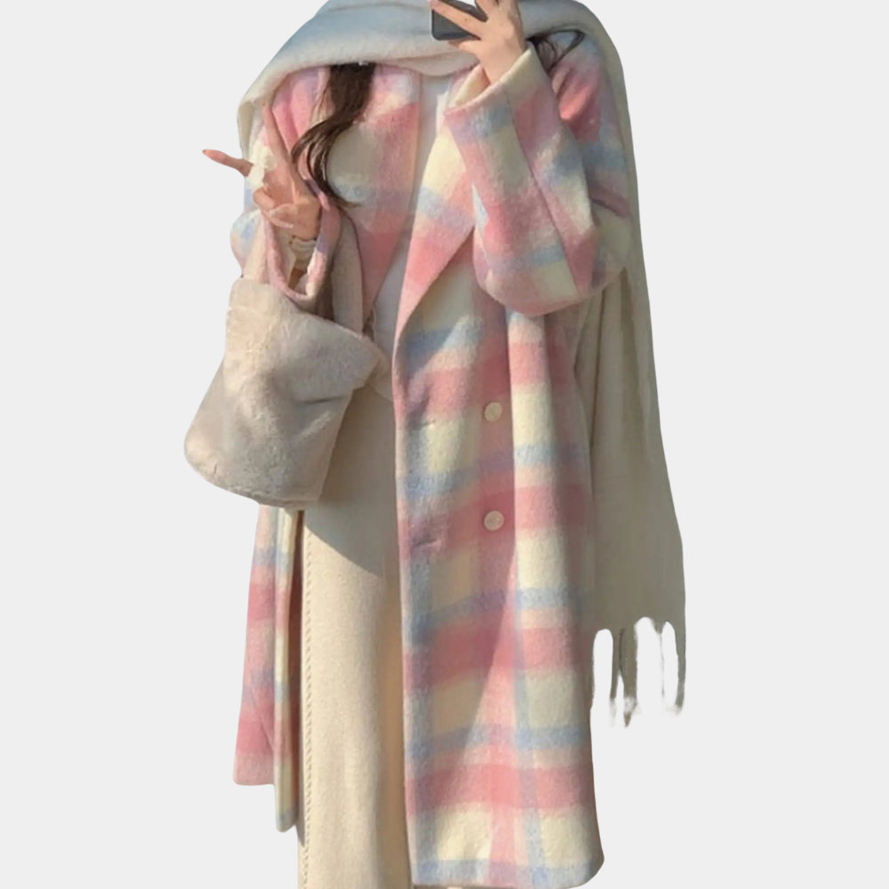 Street-Wave Plaid Long Winter Coat For Women Elegant Silhouette Warmth And Style