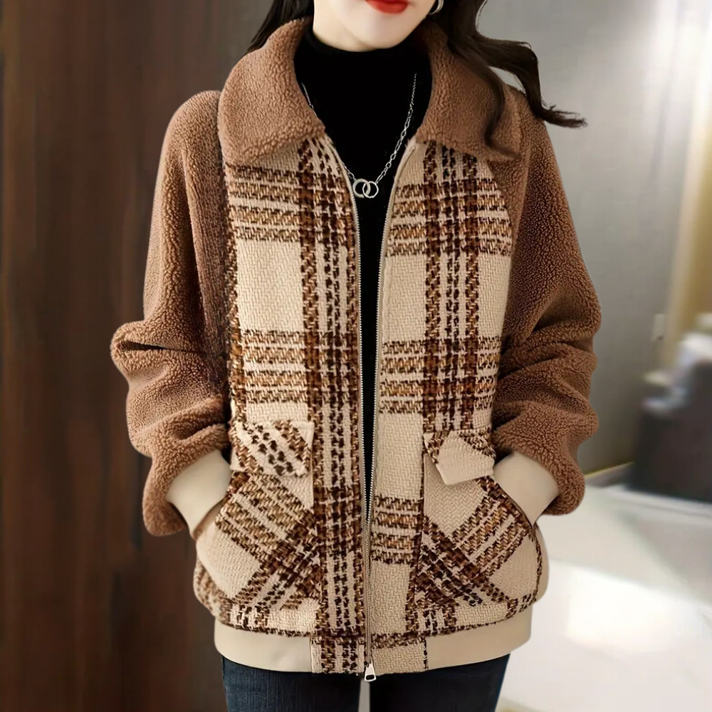 Street-wave Women's Sherpa Plaid Jacket Cozy Warmth Autumn Winter, Trendy Coat Essentials
