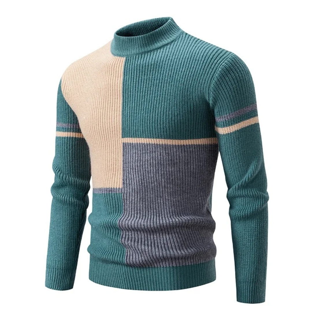Street Wave Color Block Knit Sweater For Men Soft Warm Cozy Modern Design Everyday Wear