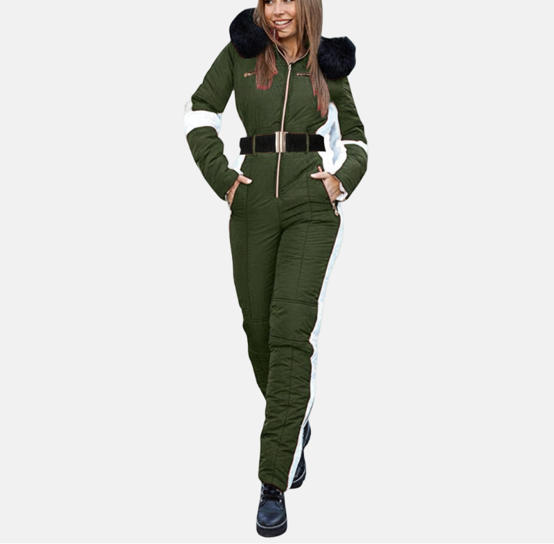 Street Wave Womens Ski Suit Belted One Piece Plush Hood