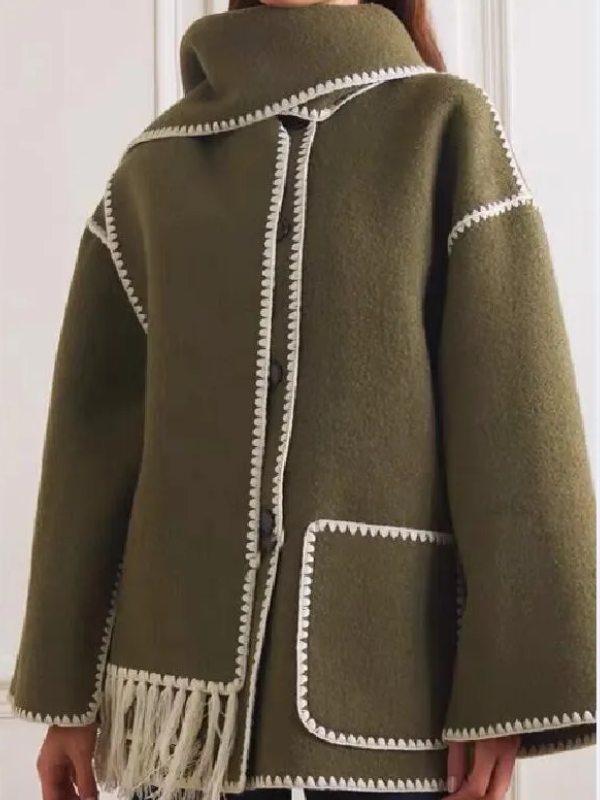Streetwave Winter Jacket For Women Unique Shawl Collar Coat With White Stitching Cozy Yet Chic