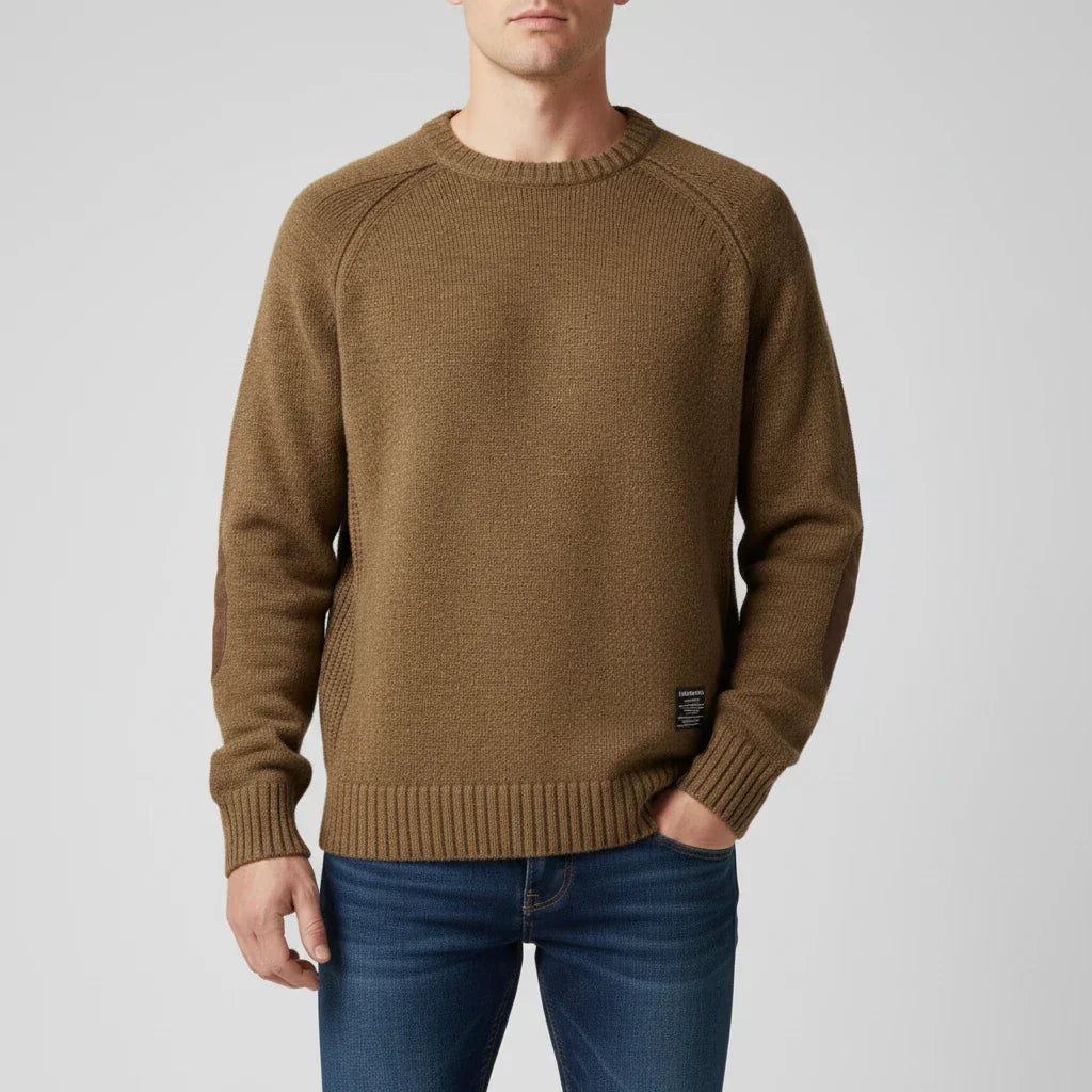 Street Wave Mens Durable Elbow Patch Knit Sweater Raglan Sleeves