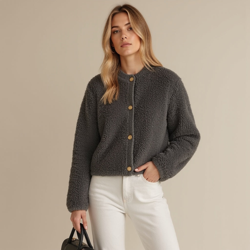 Streetwave Cozy Fluffy Cardigan For Women With Decorative Buttons Layering Essential For Autumn