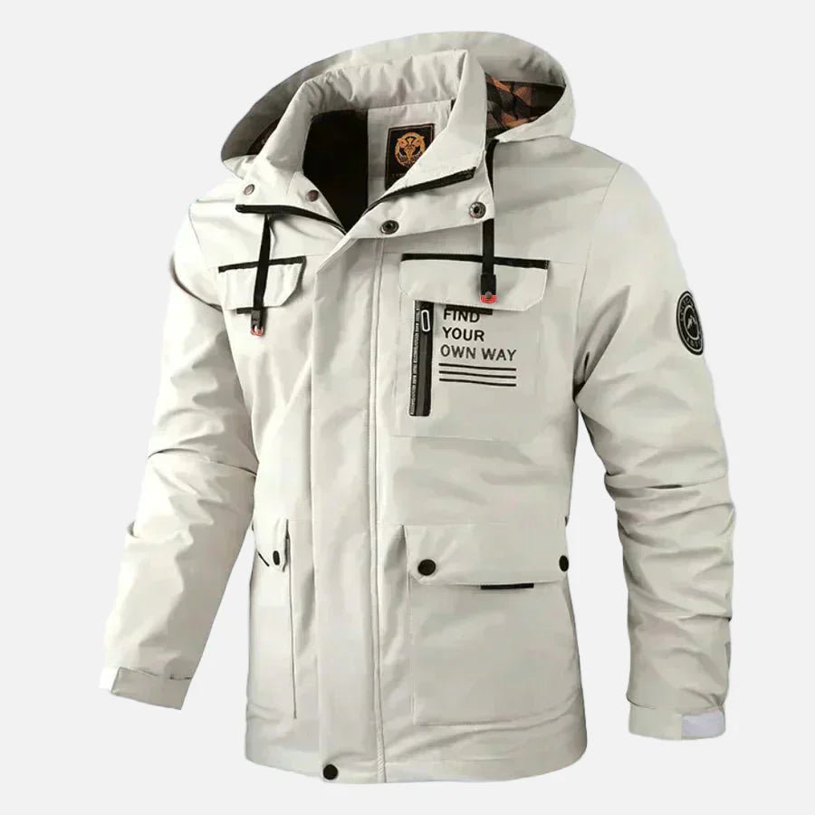 Street-Wave Mens Jacket Stand Collar Hood Woven Blend Hip Length Casual Outerwear For Fall