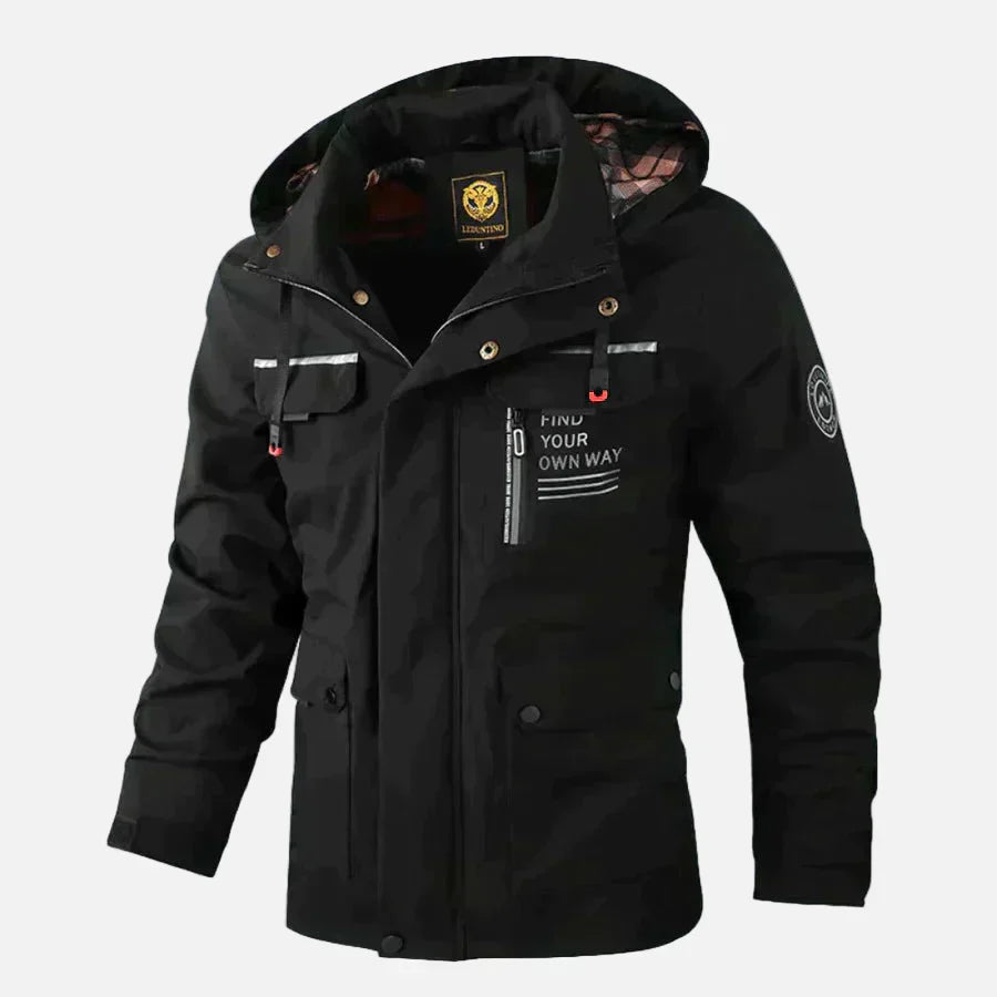 Street-Wave Mens Jacket Stand Collar Hood Woven Blend Hip Length Casual Outerwear For Fall