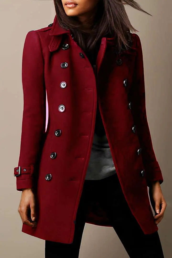 Street-Wave Double-Breasted Long Trench Coat For Fashion-Forward Women With Timeless Elegance
