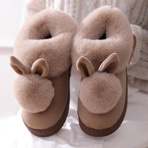 Street Wave Bunny Slippers Pink Plush Fuzzy Indoor House Shoes For Women Warm And Cozy