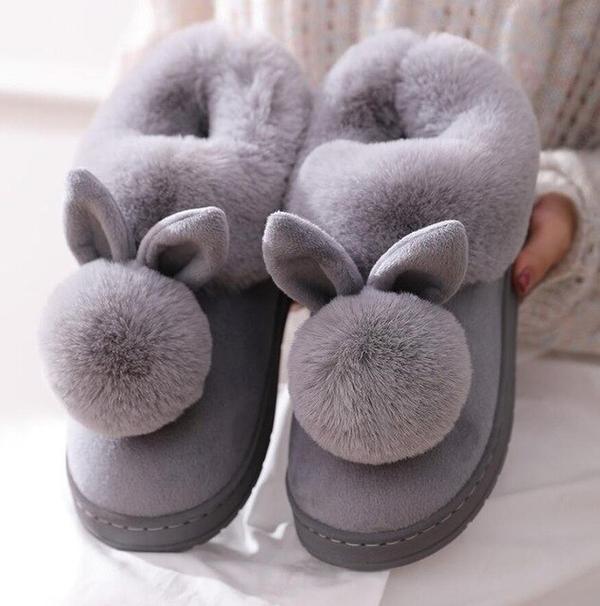 Street Wave Bunny Slippers Pink Plush Fuzzy Indoor House Shoes For Women Warm And Cozy