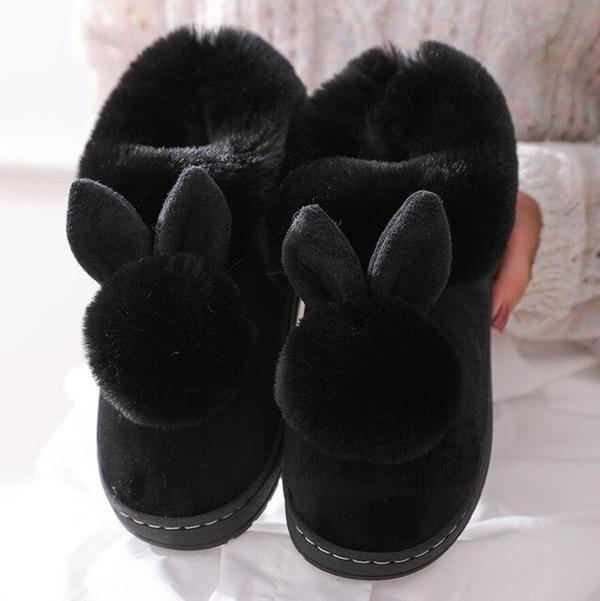 Street Wave Bunny Slippers Pink Plush Fuzzy Indoor House Shoes For Women Warm And Cozy