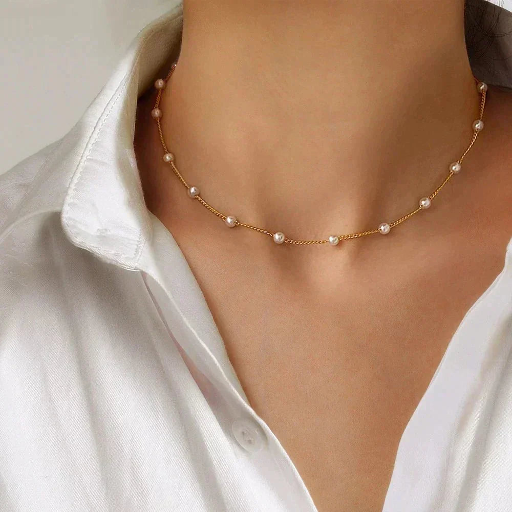 Women's Gold Pearl Necklace with Classic Design and Timeless Appeal - Street-Wave