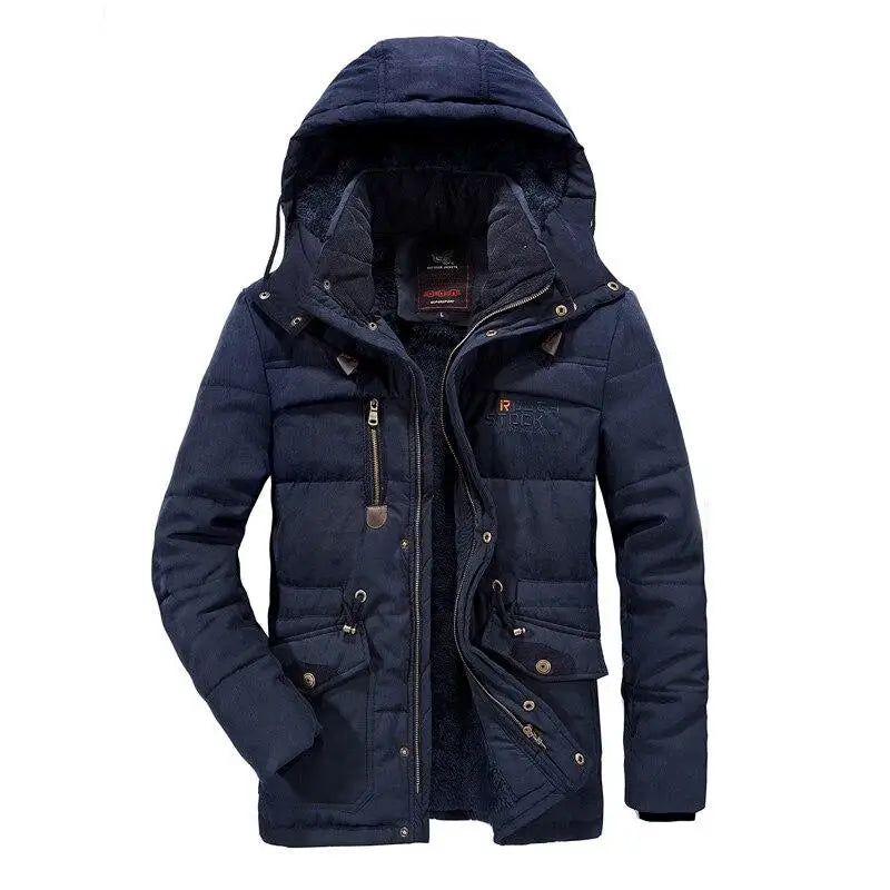 Street Wave Military Hooded Parka With Faux Fur Lining Warm Windproof Coat For Men