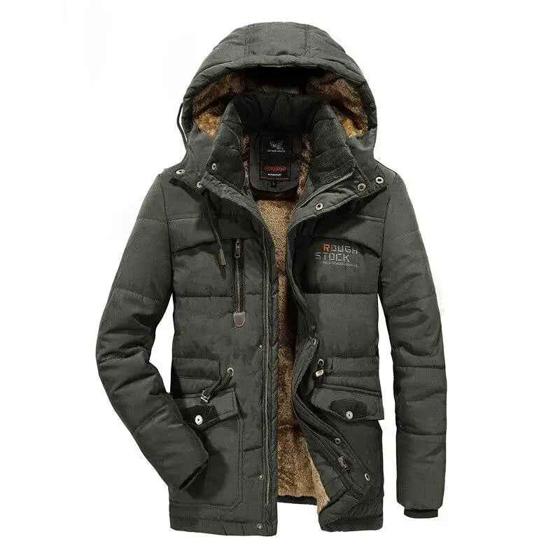 Street Wave Military Hooded Parka With Faux Fur Lining Warm Windproof Coat For Men