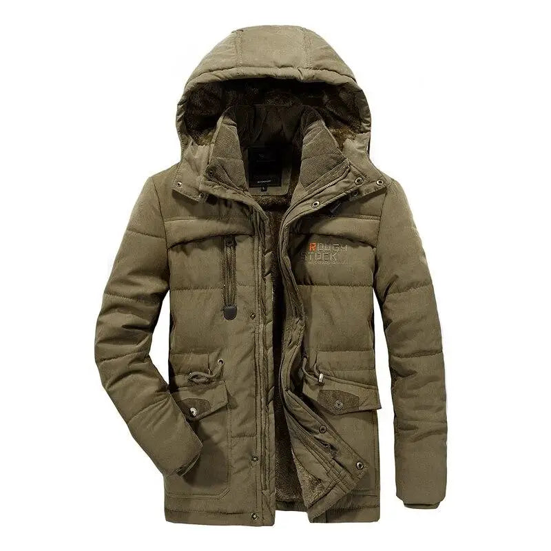 Street Wave Military Hooded Parka With Faux Fur Lining Warm Windproof Coat For Men
