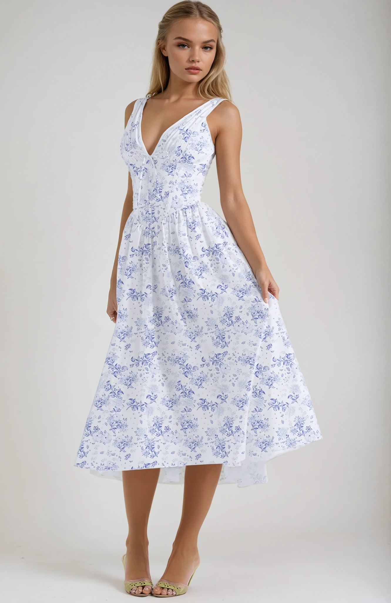 Women's Summer Dress with Adjustable Straps and Flowing Skirt