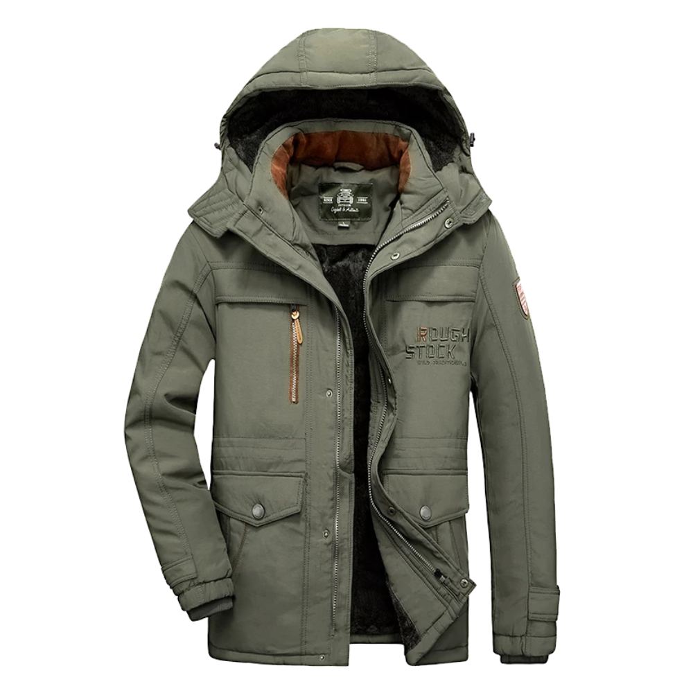 Streetwave Hooded Winter Coat for Men with Cozy Warmth and Retro Vintage Print Edition